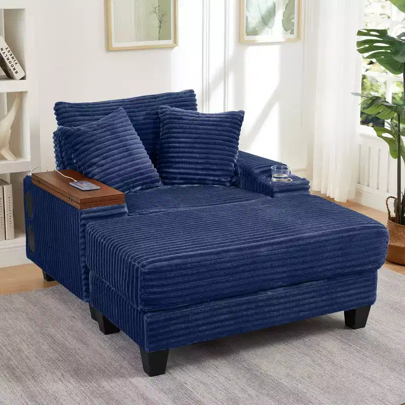 Okak Modern Oversized Sofa Futon Couch with Ottoman & Rotating Side Table,Comfy Sleeper Sofa Chair for Living Room,Apartment