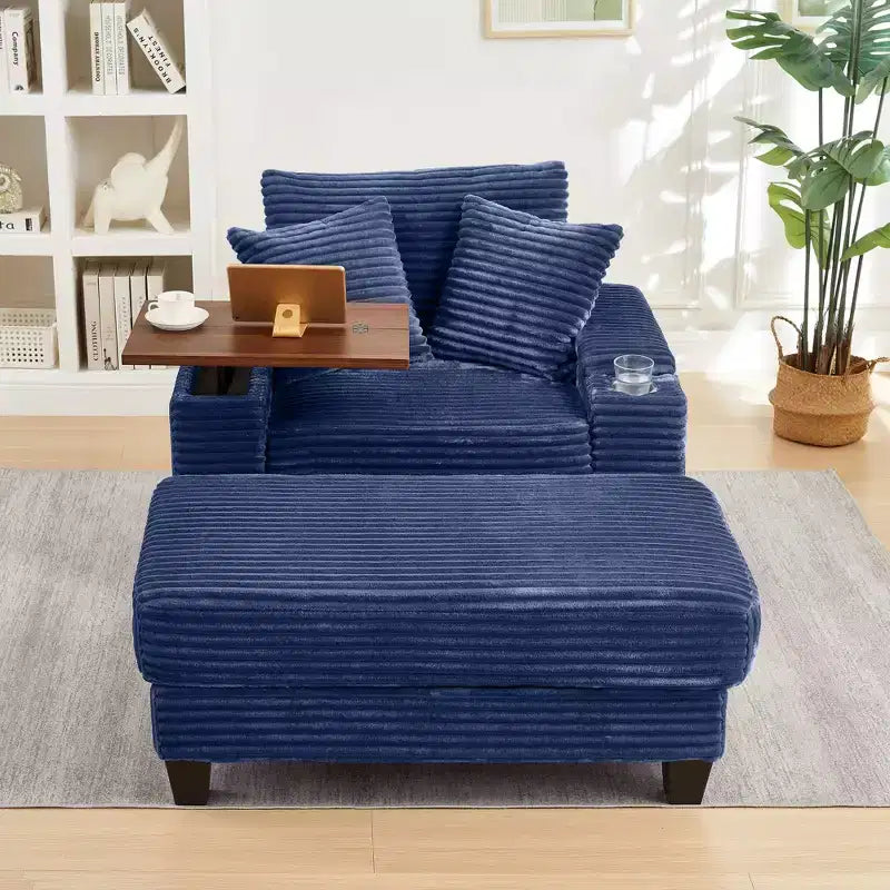 Okak Modern Oversized Sofa Futon Couch with Ottoman & Rotating Side Table,Comfy Sleeper Sofa Chair for Living Room,Apartment