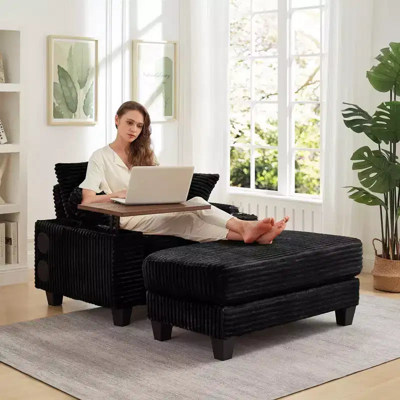 Okak Modern Oversized Sofa Futon Couch with Ottoman & Rotating Side Table,Comfy Sleeper Sofa Chair for Living Room,Apartment