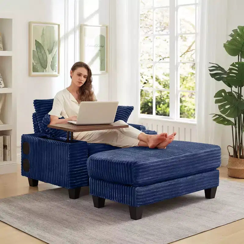 Okak Sofá Cama Futón Moderno Extragrande con Otomana y Mesa Lateral Giratoria, Cómodo Sillón Cama para Sala de Estar, Apartamento