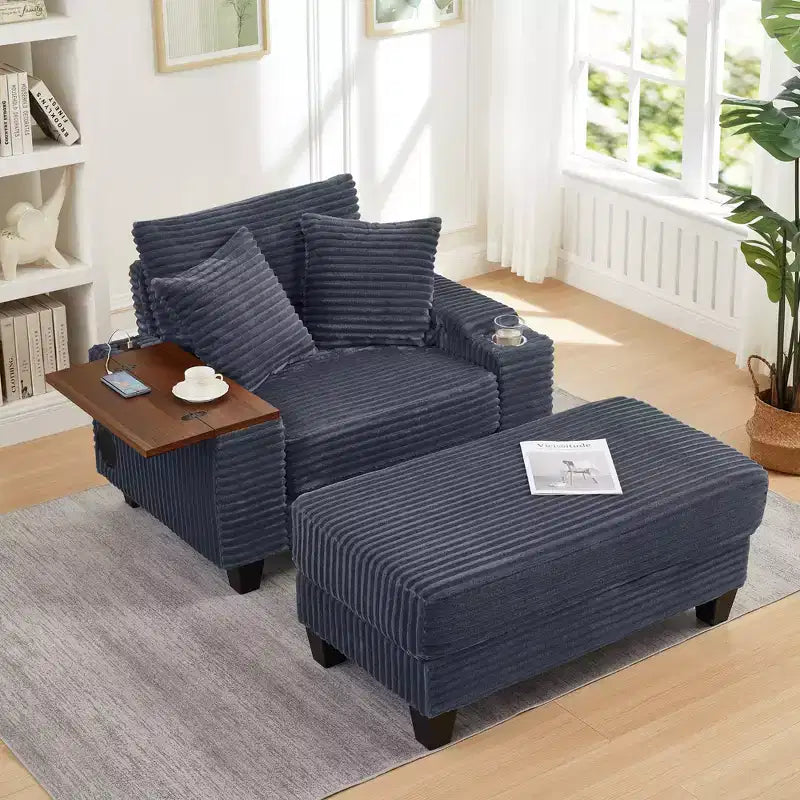 Okak Sofá Cama Futón Moderno Extragrande con Otomana y Mesa Lateral Giratoria, Cómodo Sillón Cama para Sala de Estar, Apartamento
