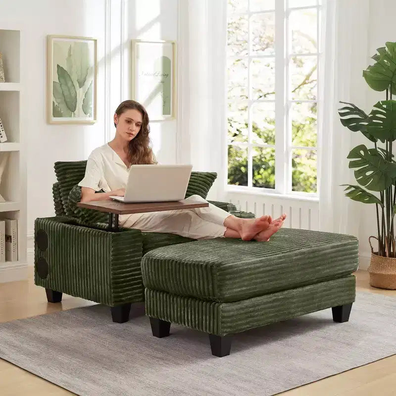 Okak Sofá Cama Futón Moderno Extragrande con Otomana y Mesa Lateral Giratoria, Cómodo Sillón Cama para Sala de Estar, Apartamento