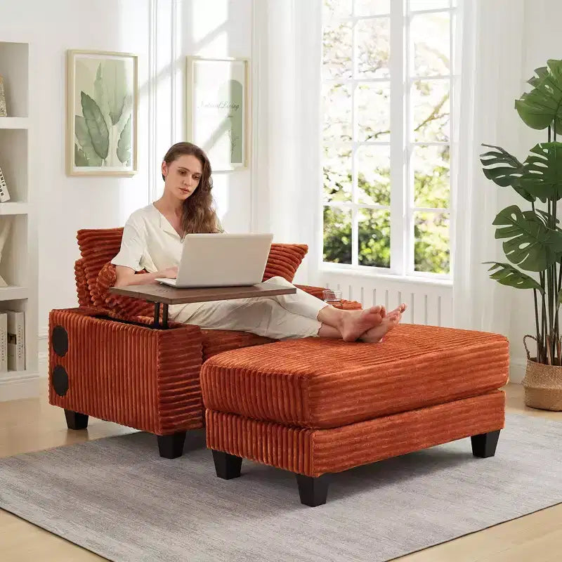 Okak Sofá Cama Futón Moderno Extragrande con Otomana y Mesa Lateral Giratoria, Cómodo Sillón Cama para Sala de Estar, Apartamento