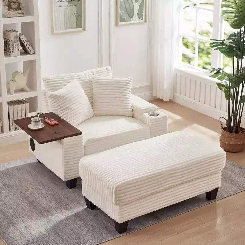 Okak Sofá Cama Futón Moderno Extragrande con Otomana y Mesa Lateral Giratoria, Cómodo Sillón Cama para Sala de Estar, Apartamento