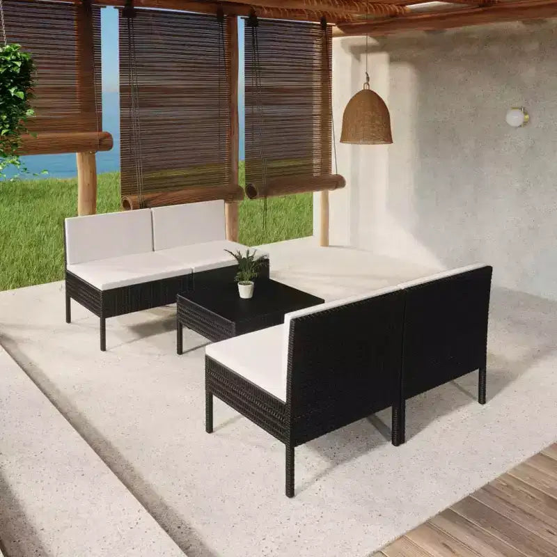 vidaXL Conjunto de Sofás de Jardín Sofá Seccional de Patio Exterior Ratán Sintético Negro