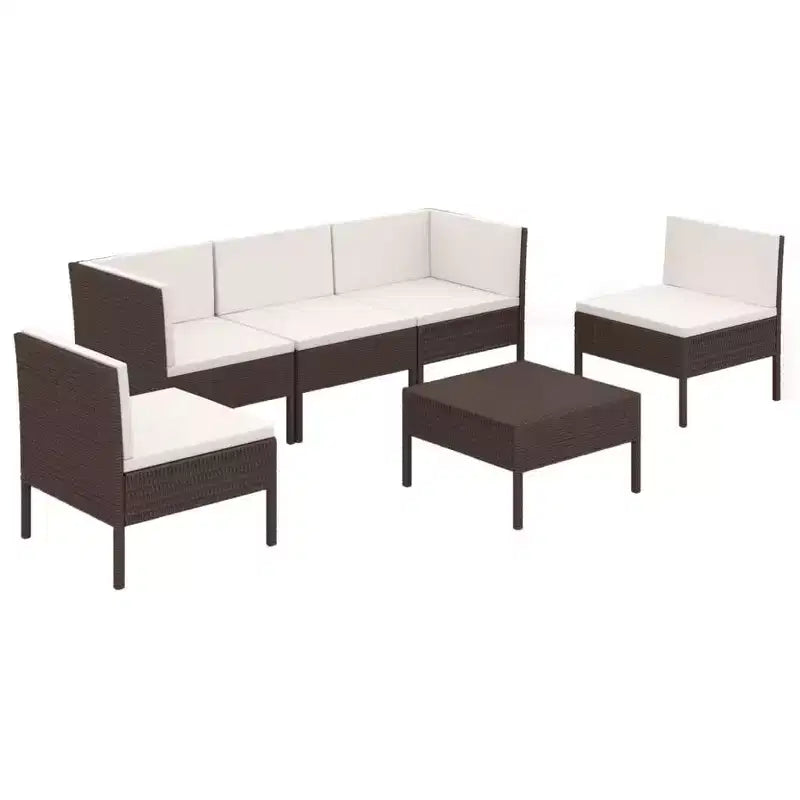 vidaXL Patio Lounge Set Outdoor Sectional Sofa Set with Table, Poly Rattan, Brown, Cream White Cushions