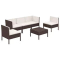 vidaXL Patio Lounge Set Outdoor Sectional Sofa Set with Table, Poly Rattan, Brown, Cream White Cushions