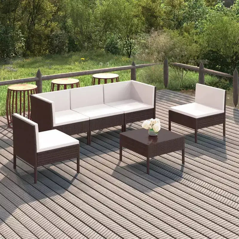 vidaXL Patio Lounge Set Outdoor Sectional Sofa Set with Table, Poly Rattan, Brown, Cream White Cushions