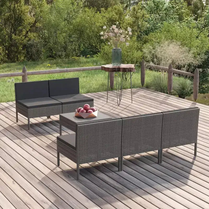 vidaXL Garden Lounge Set Patio Sectional Sofa Couch Outdoor Poly Rattan Grey