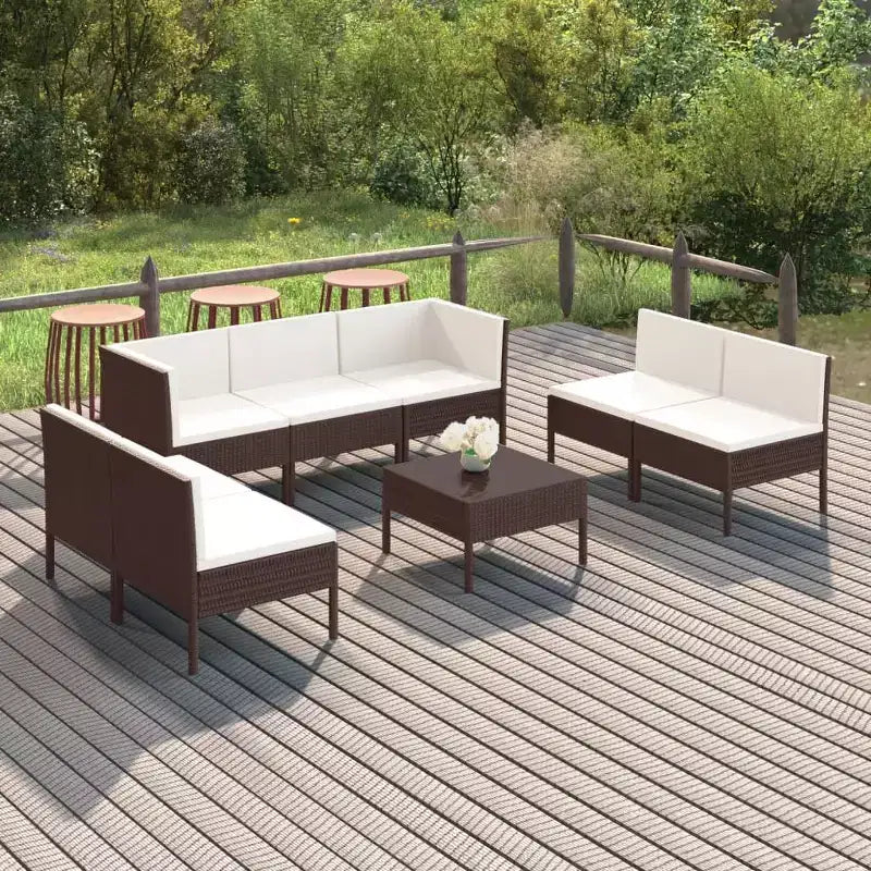 vidaXL Conjunto de Muebles de Jardín Sofá Seccional de Exterior de Ratán Sintético Marrón