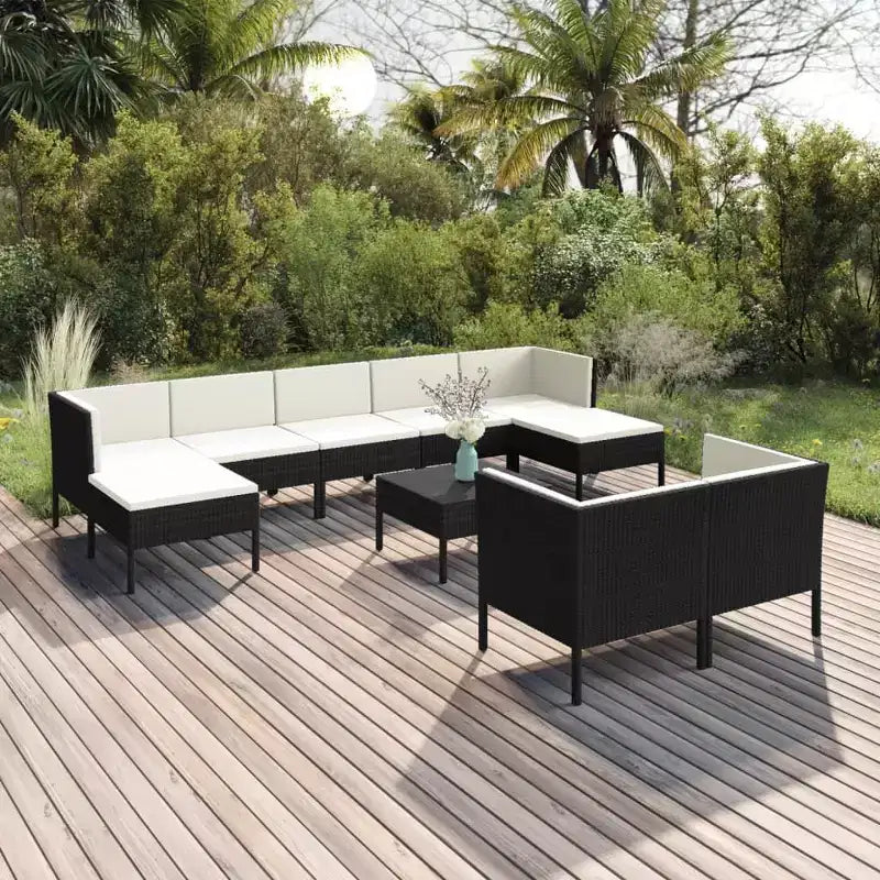 vidaXL Conjunto de Salón de Patio Sofá Seccional Exterior Mesa Ratán Sintético Negro
