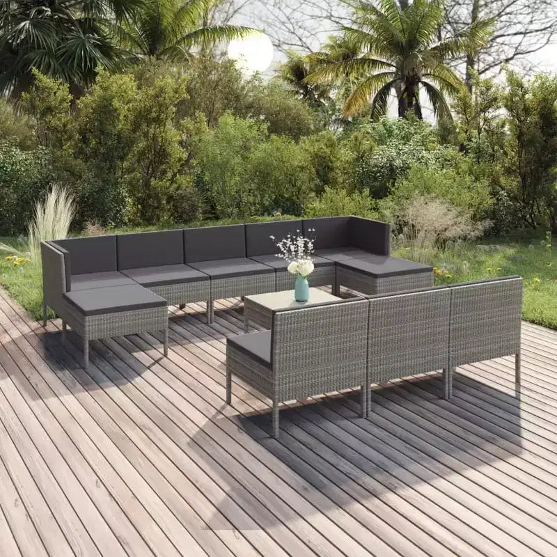 vidaXL Patio Lounge Set Outdoor Sectional Sofa Set with Table Poly Rattan Gray