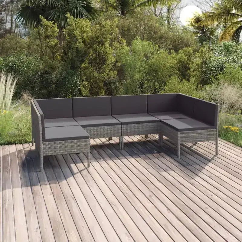 vidaXL Patio Lounge Set Outdoor Sectional Sofa Set Table Poly Rattan Gray