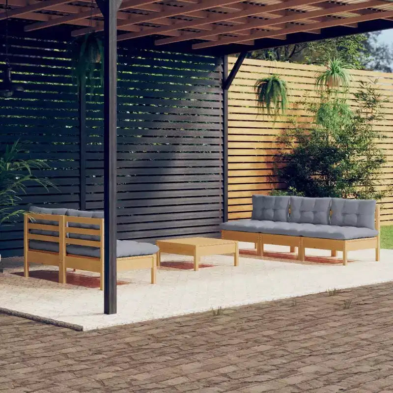 vidaXL Garden Lounge Set Grey Solid pinewood and polyester Modular