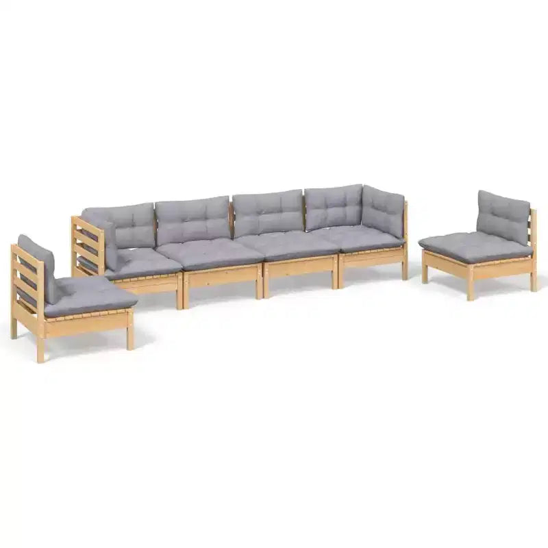 vidaXL 6 Piece Patio Lounge Set with Gray Cushions Solid Pinewood - Brown and Gray