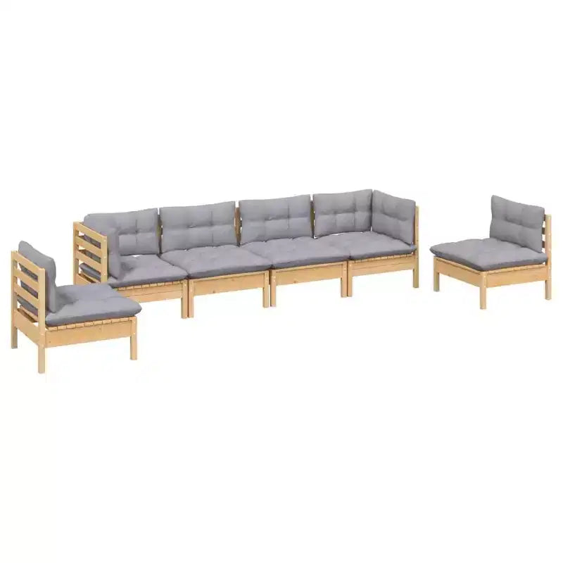 vidaXL 6 Piece Patio Lounge Set with Gray Cushions Solid Pinewood - Brown and Gray