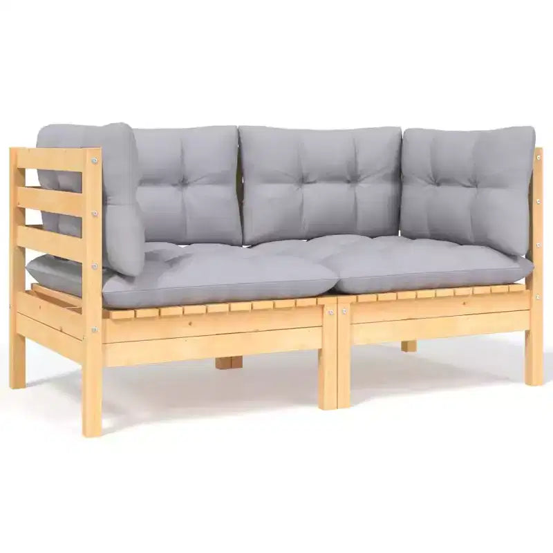 vidaXL 6 Piece Patio Lounge Set with Gray Cushions Solid Pinewood - Brown and Gray