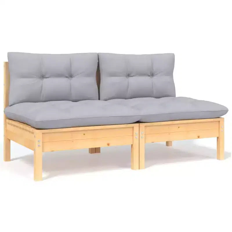 vidaXL 6 Piece Patio Lounge Set with Gray Cushions Solid Pinewood - Brown and Gray