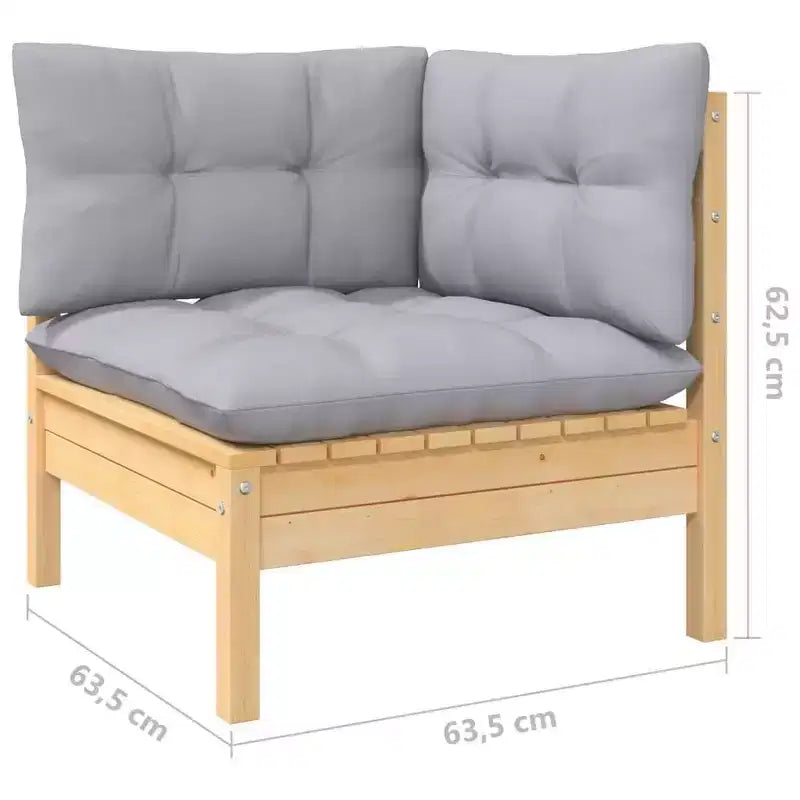 vidaXL 6 Piece Patio Lounge Set with Gray Cushions Solid Pinewood - Brown and Gray