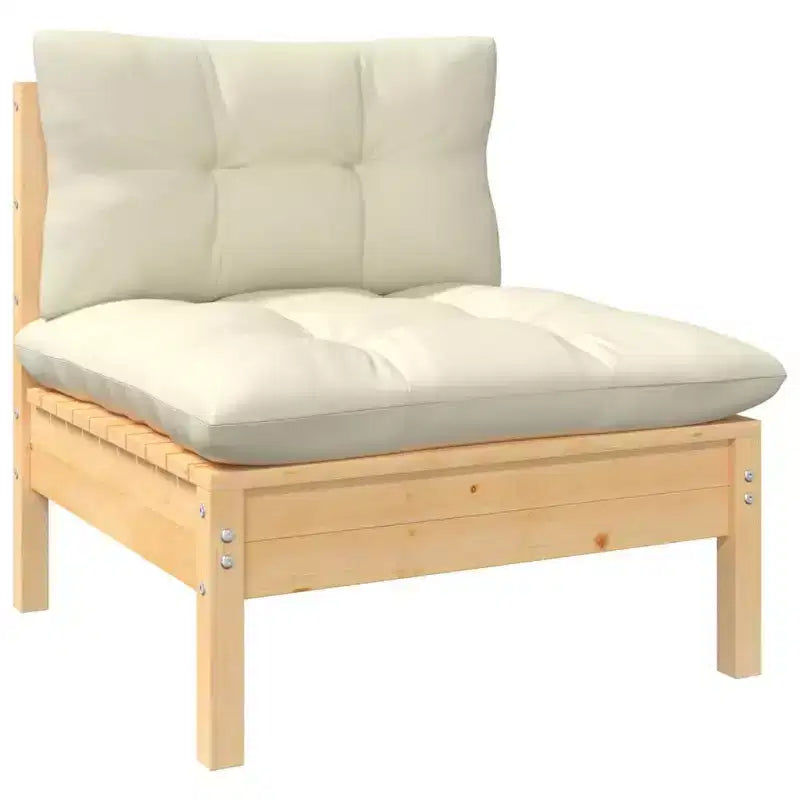 vidaXL Solid Pinewood Patio Lounge Set 4 Piece with Cushions - Brown and Cream