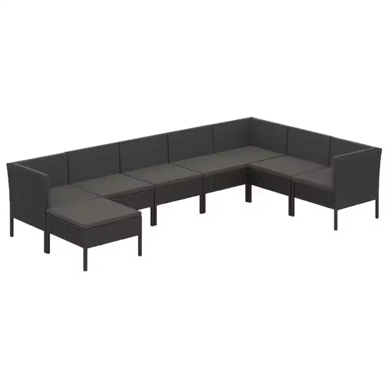 vidaXL 8 Piece Outdoor Lounge Set - Poly Rattan Patio Furniture with Cushions, Weather - Resistant, Easy Maintenance, Black.