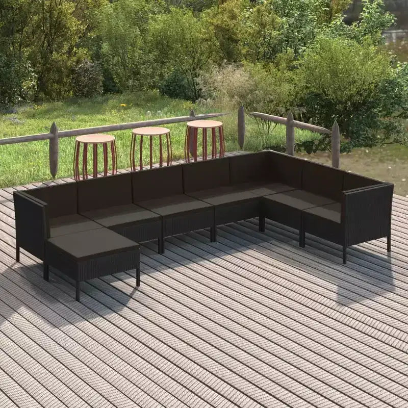 vidaXL 8 Piece Outdoor Lounge Set - Poly Rattan Patio Furniture with Cushions, Weather - Resistant, Easy Maintenance, Black.