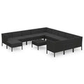 vidaXL 13 Piece Outdoor Patio Lounge Set with Cushions - Black Poly Rattan Modern Farmhouse Style  Assembly Required