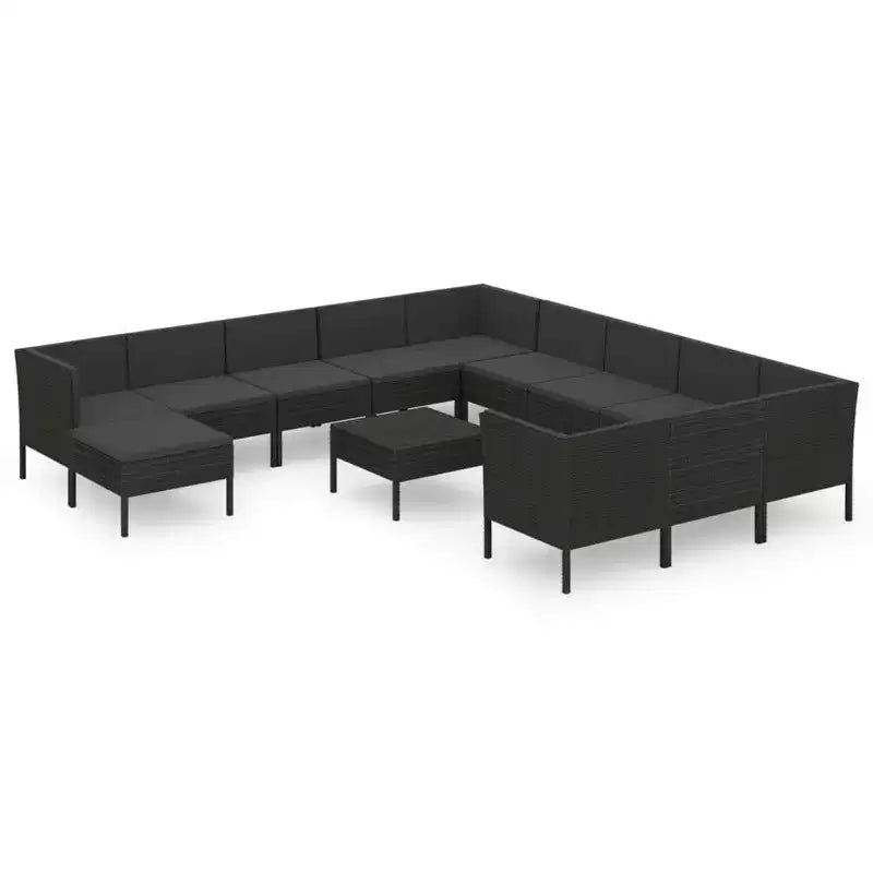 vidaXL 13 Piece Outdoor Patio Lounge Set with Cushions - Black Poly Rattan Modern Farmhouse Style  Assembly Required