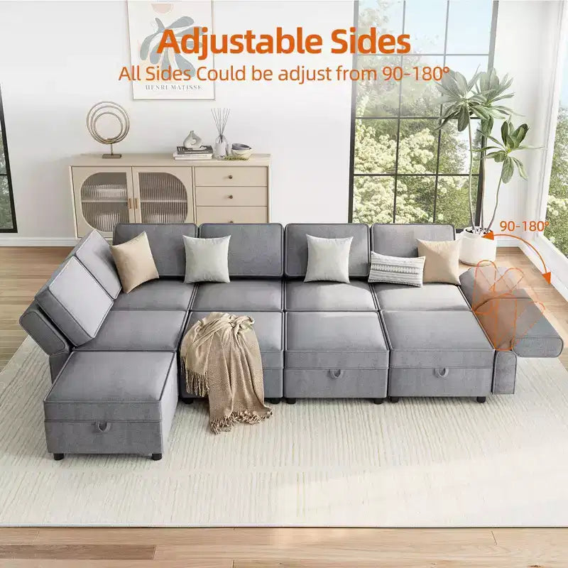 139.4 Chenille Reversible Sectional Sofa, 9-Seater Modular Sectional Sofa, Sleeper Sofa Couch with Chaise