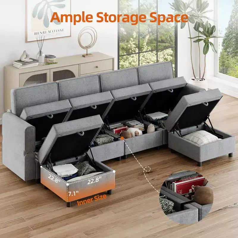 139.4 Chenille Reversible Sectional Sofa, 9-Seater Modular Sectional Sofa, Sleeper Sofa Couch with Chaise