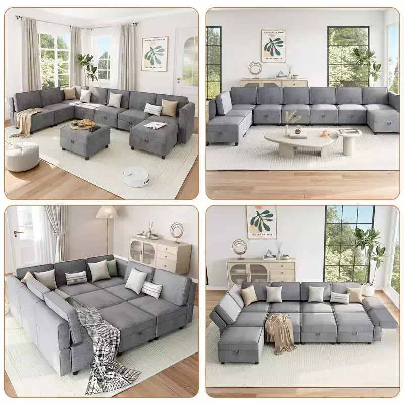 139.4 Chenille Reversible Sectional Sofa, 9-Seater Modular Sectional Sofa, Sleeper Sofa Couch with Chaise