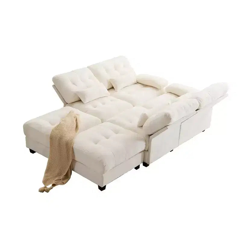 Whisen 119 4-Seater Chenille Sofa, Sectional Sofa & Couch with 2 Ottomans, Adjustable Backrest, 4 Throw Pillows