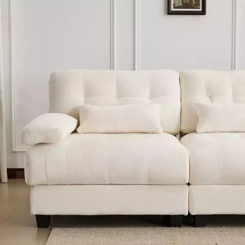 Whisen 119 4-Seater Chenille Sofa, Sectional Sofa & Couch with 2 Ottomans, Adjustable Backrest, 4 Throw Pillows