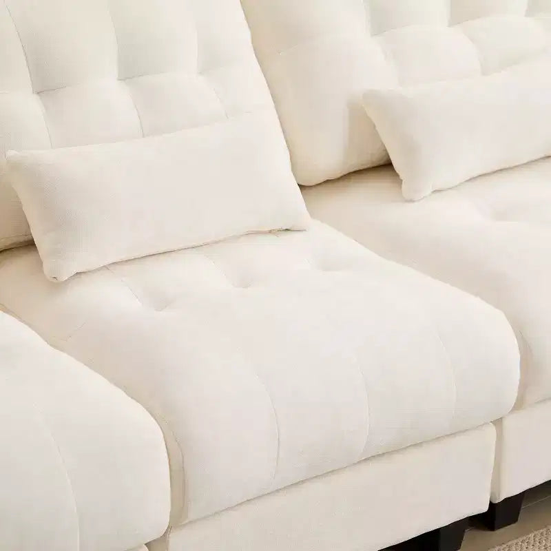 Whisen 119 4-Seater Chenille Sofa, Sectional Sofa & Couch with 2 Ottomans, Adjustable Backrest, 4 Throw Pillows
