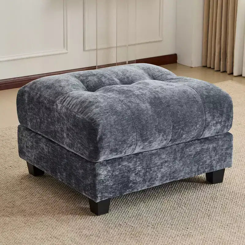 Whisen 119 4-Seater Chenille Sofa, Sectional Sofa & Couch with 2 Ottomans, Adjustable Backrest, 4 Throw Pillows