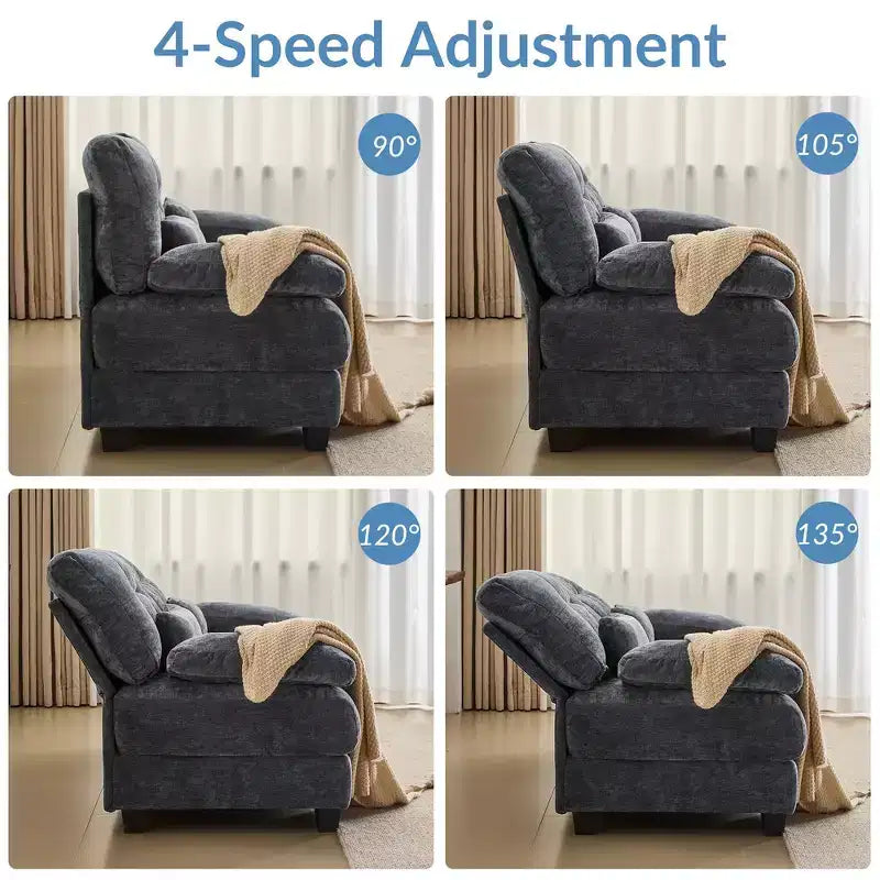 Whisen 119 4-Seater Chenille Sofa, Sectional Sofa & Couch with 2 Ottomans, Adjustable Backrest, 4 Throw Pillows