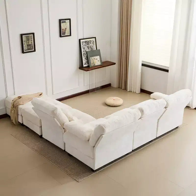 Whisen 119 4-Seater Chenille Sofa, Sectional Sofa & Couch with 2 Ottomans, Adjustable Backrest, 4 Throw Pillows