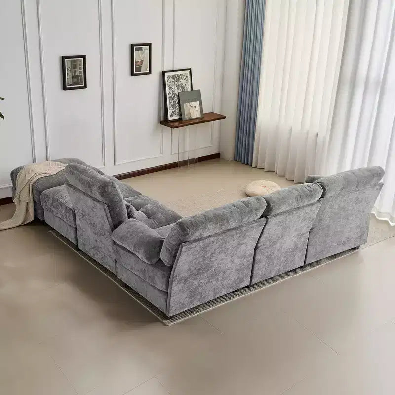 Whisen 119 4-Seater Chenille Sofa, Sectional Sofa & Couch with 2 Ottomans, Adjustable Backrest, 4 Throw Pillows