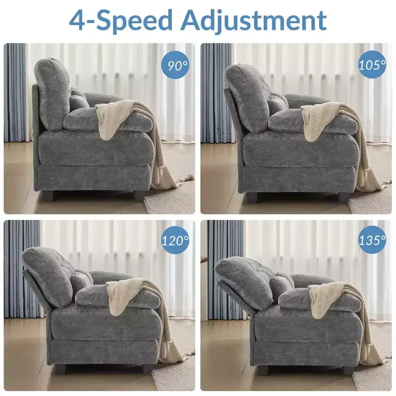 Whisen 119 4-Seater Chenille Sofa, Sectional Sofa & Couch with 2 Ottomans, Adjustable Backrest, 4 Throw Pillows