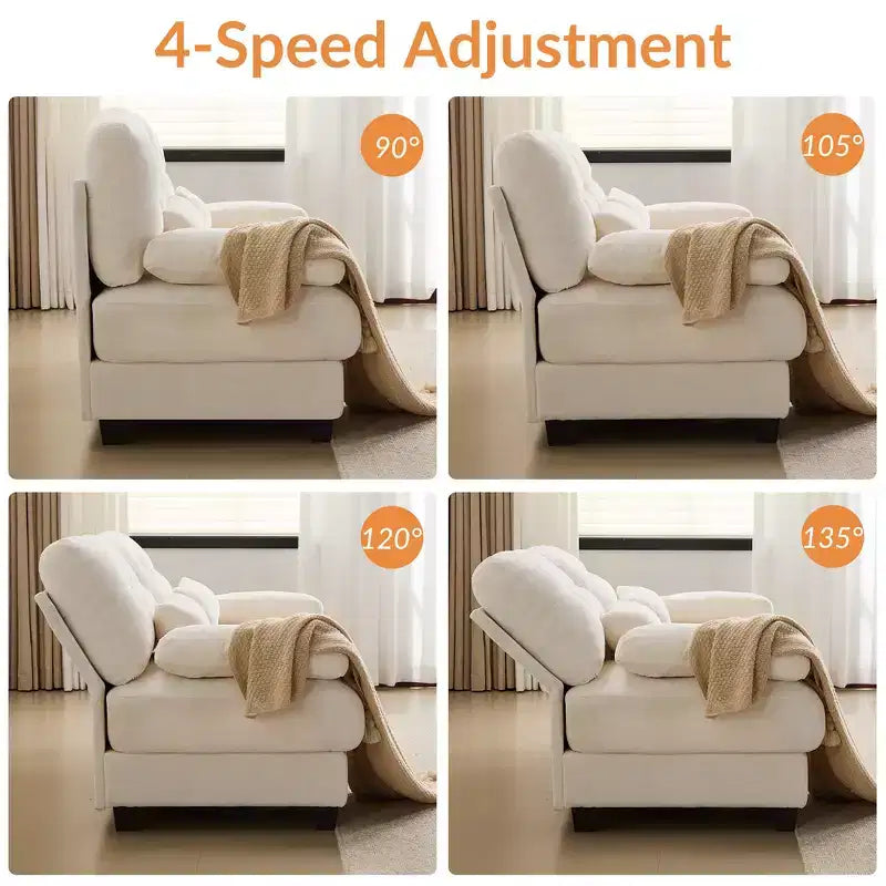 Whisen 119 4-Seater Chenille Sofa, Sectional Sofa & Couch with 2 Ottomans, Adjustable Backrest, 4 Throw Pillows
