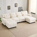 Whisen 119 4-Seater Chenille Sofa, Sectional Sofa & Couch with 2 Ottomans, Adjustable Backrest, 4 Throw Pillows