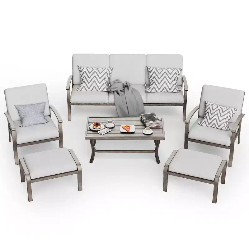 HAPPATIO 6 Piece Aluminum Patio Furniture Set, Outdoor Chairs with Ottomans and Loveseat, Outdoor Sofa with Cushions and Coffee Table(Gray)