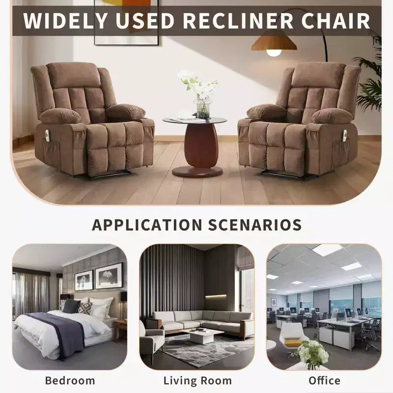 Oversized Manual Recliner Chair, Widen Overstuffed Single Sofa, 3 Positions, 2 Side Pockets and 2 Cup Holders, for Living Room