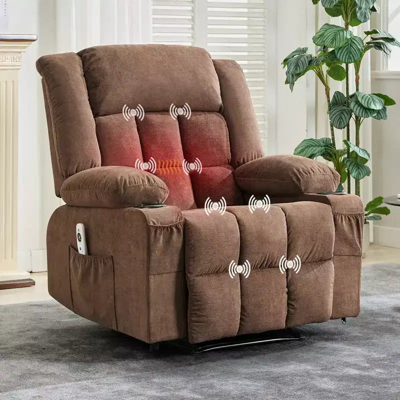 Sillón reclinable manual extragrande, sofá individual sobrecargado ensanchado, 3 posiciones, 2 bolsillos laterales y 2 portavasos, para sala de estar