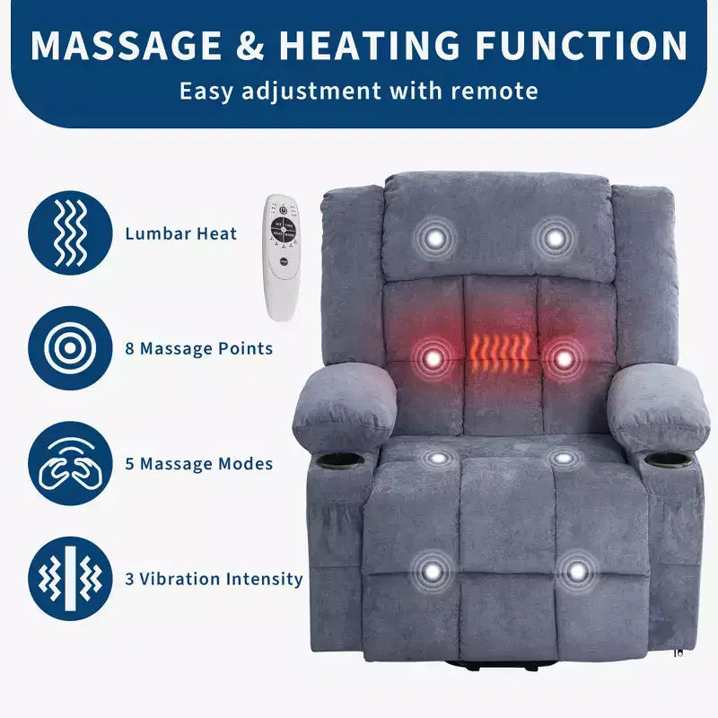 Large Lift Recliner Chair, Overstuffed Wide Recliner Chair, Side Pockets & Cup Holder, 360 Swivel Rocker Recliner, for Living Room, Home