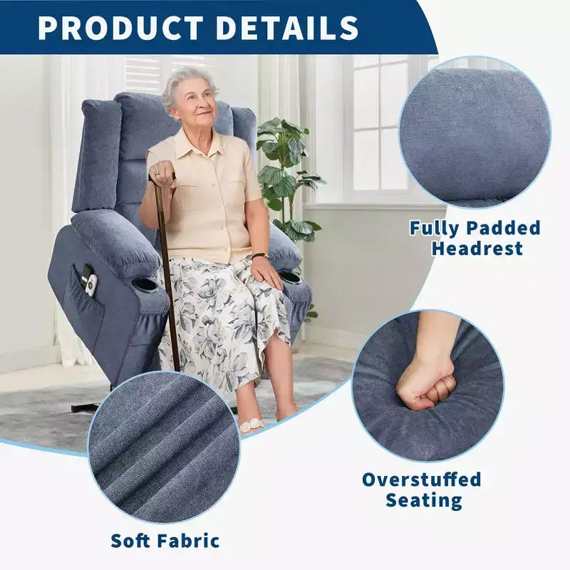 Large Lift Recliner Chair, Overstuffed Wide Recliner Chair, Side Pockets & Cup Holder, 360 Swivel Rocker Recliner, for Living Room, Home