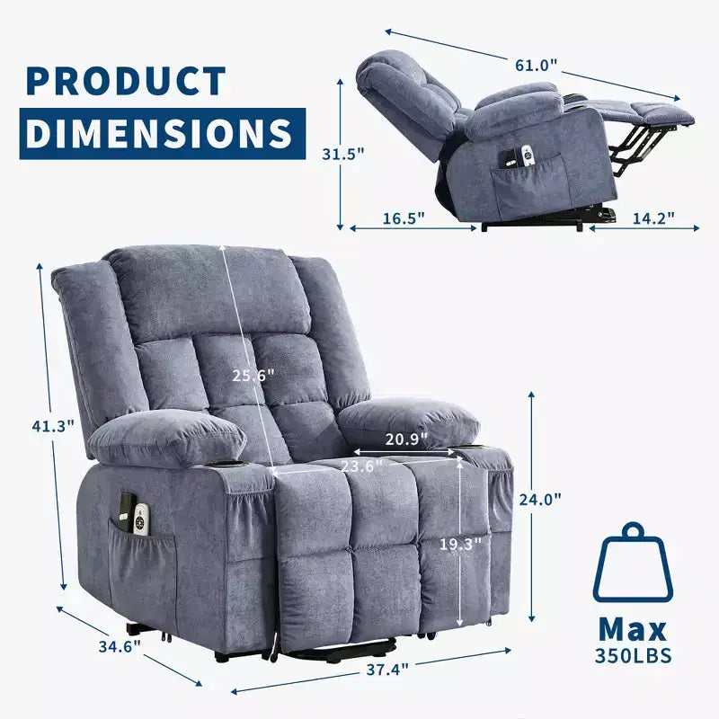 Large Lift Recliner Chair, Overstuffed Wide Recliner Chair, Side Pockets & Cup Holder, 360 Swivel Rocker Recliner, for Living Room, Home