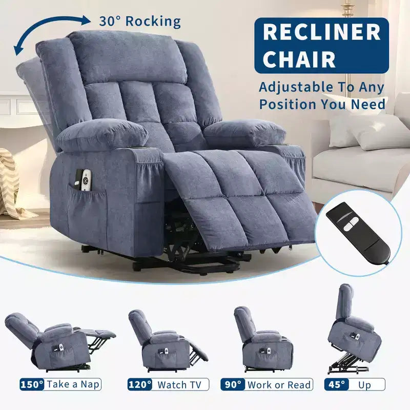 Large Lift Recliner Chair, Overstuffed Wide Recliner Chair, Side Pockets & Cup Holder, 360 Swivel Rocker Recliner, for Living Room, Home