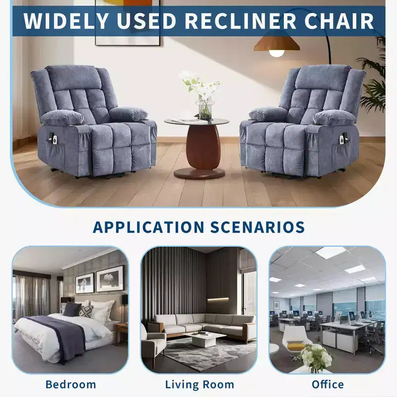 Large Lift Recliner Chair, Overstuffed Wide Recliner Chair, Side Pockets & Cup Holder, 360 Swivel Rocker Recliner, for Living Room, Home