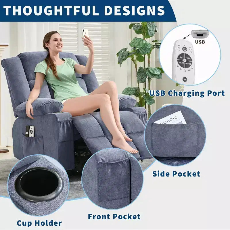 Large Lift Recliner Chair, Overstuffed Wide Recliner Chair, Side Pockets & Cup Holder, 360 Swivel Rocker Recliner, for Living Room, Home